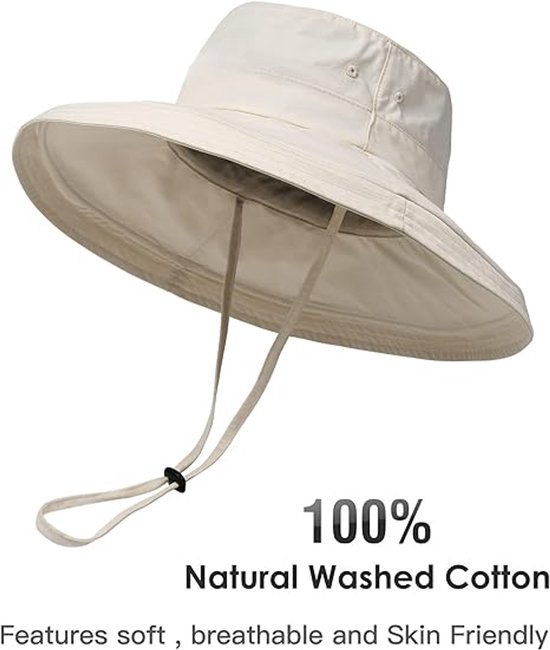 Bucket Hat met Brede Rand – Outdoor Zonnehoed - Zonnehoed voor Dames – Ademende Katoenen Zomerhoed met Opklapbare Rand – Strandhoed met Zonbescherming - Wit