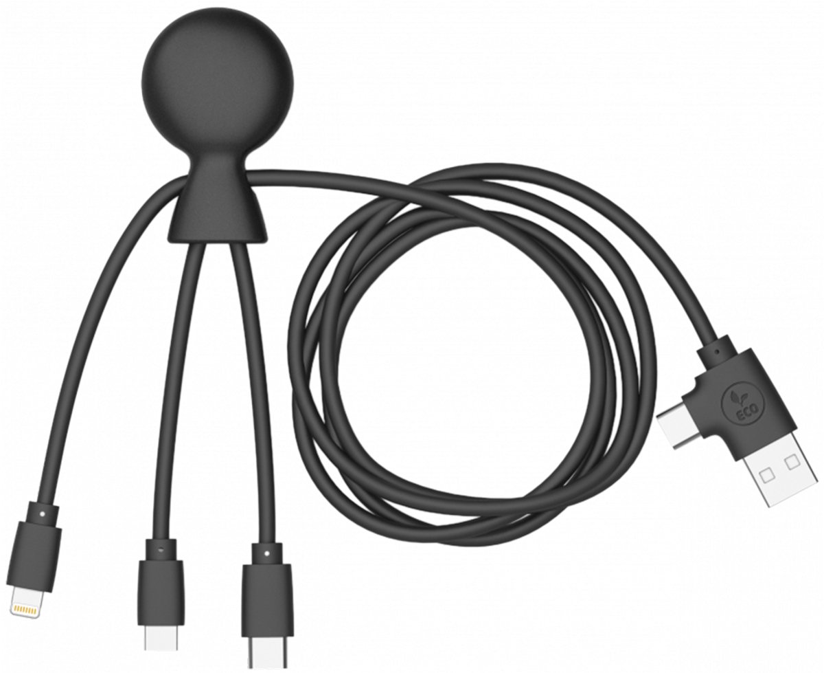 Xoopar - Mr Bio LONG Kabel - Zwart - Multi-kabel - USB - Micro-USB - USB-C - Lightning - multiconnectorkabel