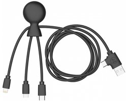Xoopar Mr Bio LONG 3-in-1 Laadkabel – USB & USB-C naar Lightning, USB-C en Micro-USB – 1 Meter – Zwart
