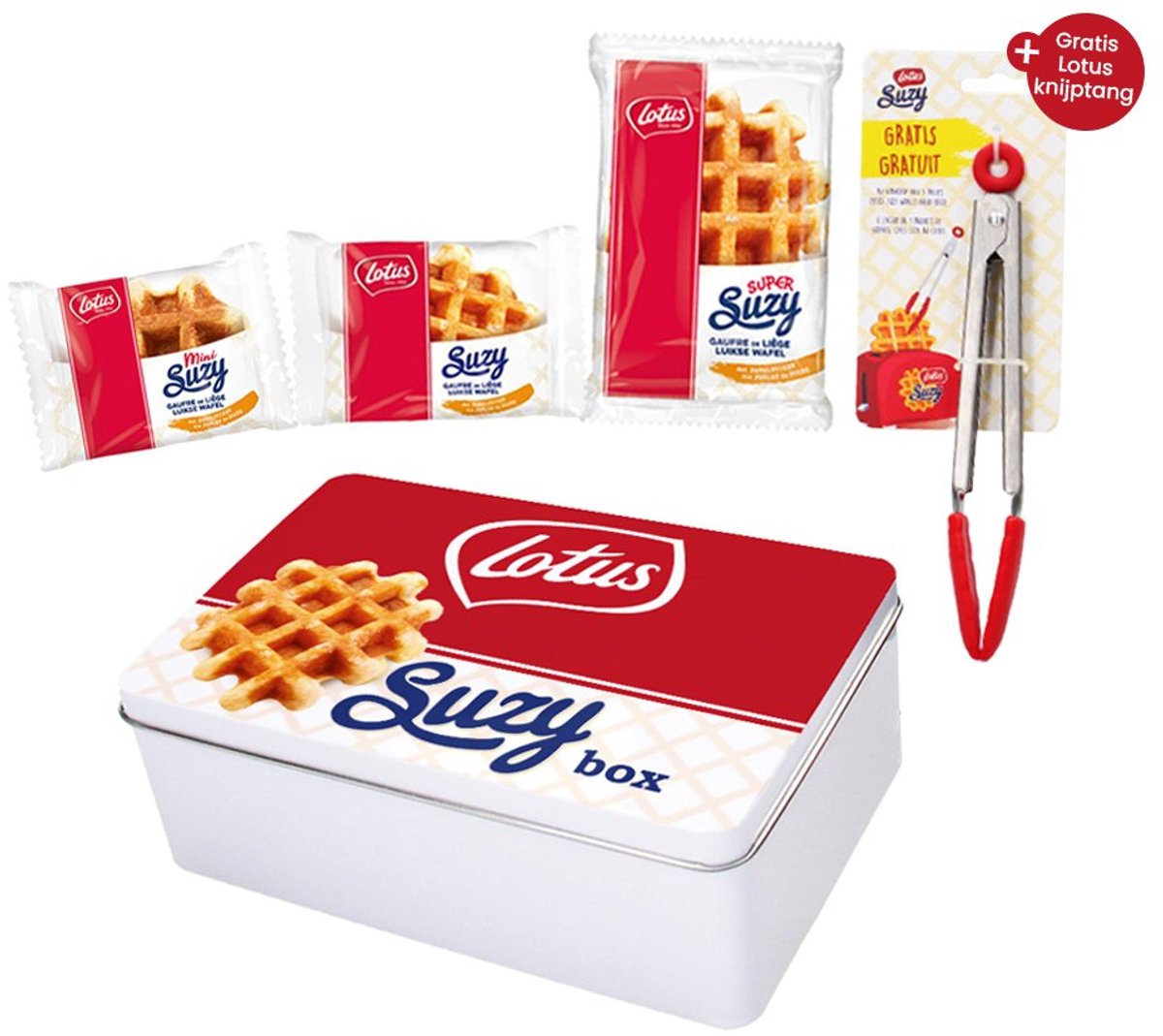 Lotus Suzy snackbox - De ultieme collection box met Lotus knijptang - Lotus Suzy Mini, Super en Luikse Wafel - 394g