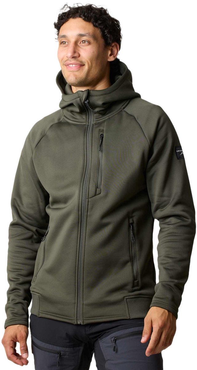 Swedemount Lofoten Tech Stretch Hood – Fleece met rits voor heren – 2XL Olijf