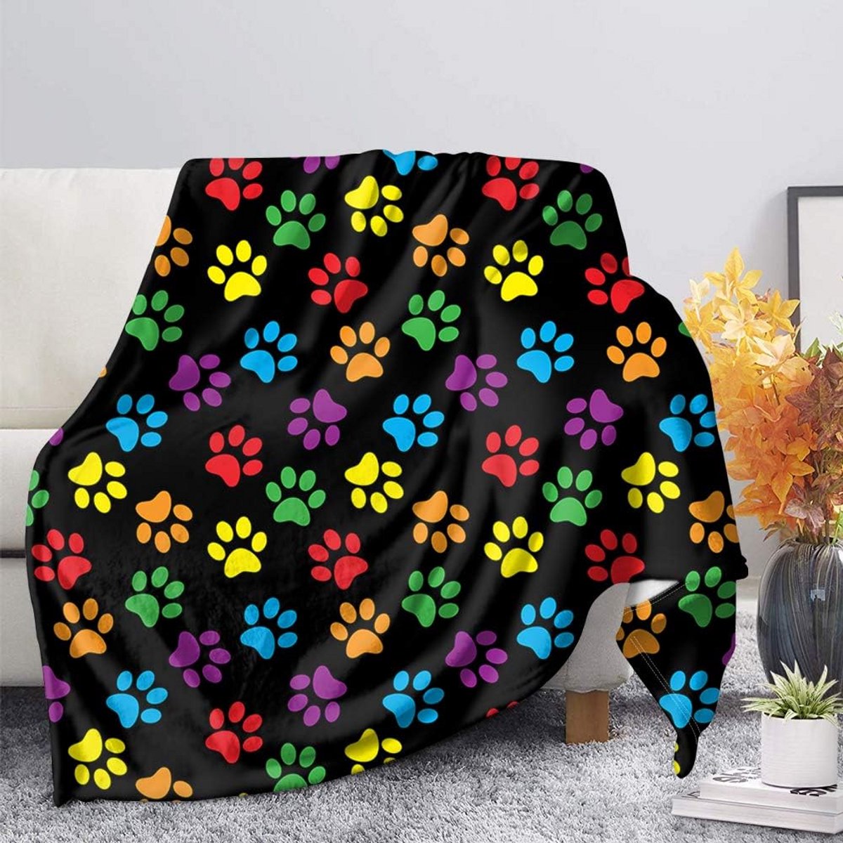 Zachte Fleece Deken met Regenboog Poten Print - Lichtgewicht en Warm Plaid voor Kinderen en Sofa