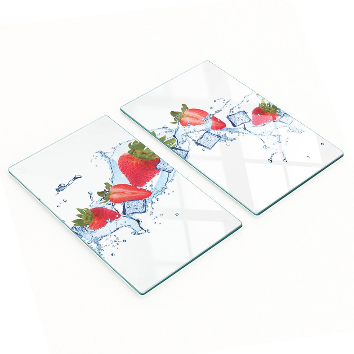 Decoratieve glazen snijplanken voor in de keuken met aardbeienafbeeldingen 2x30x52 cm
