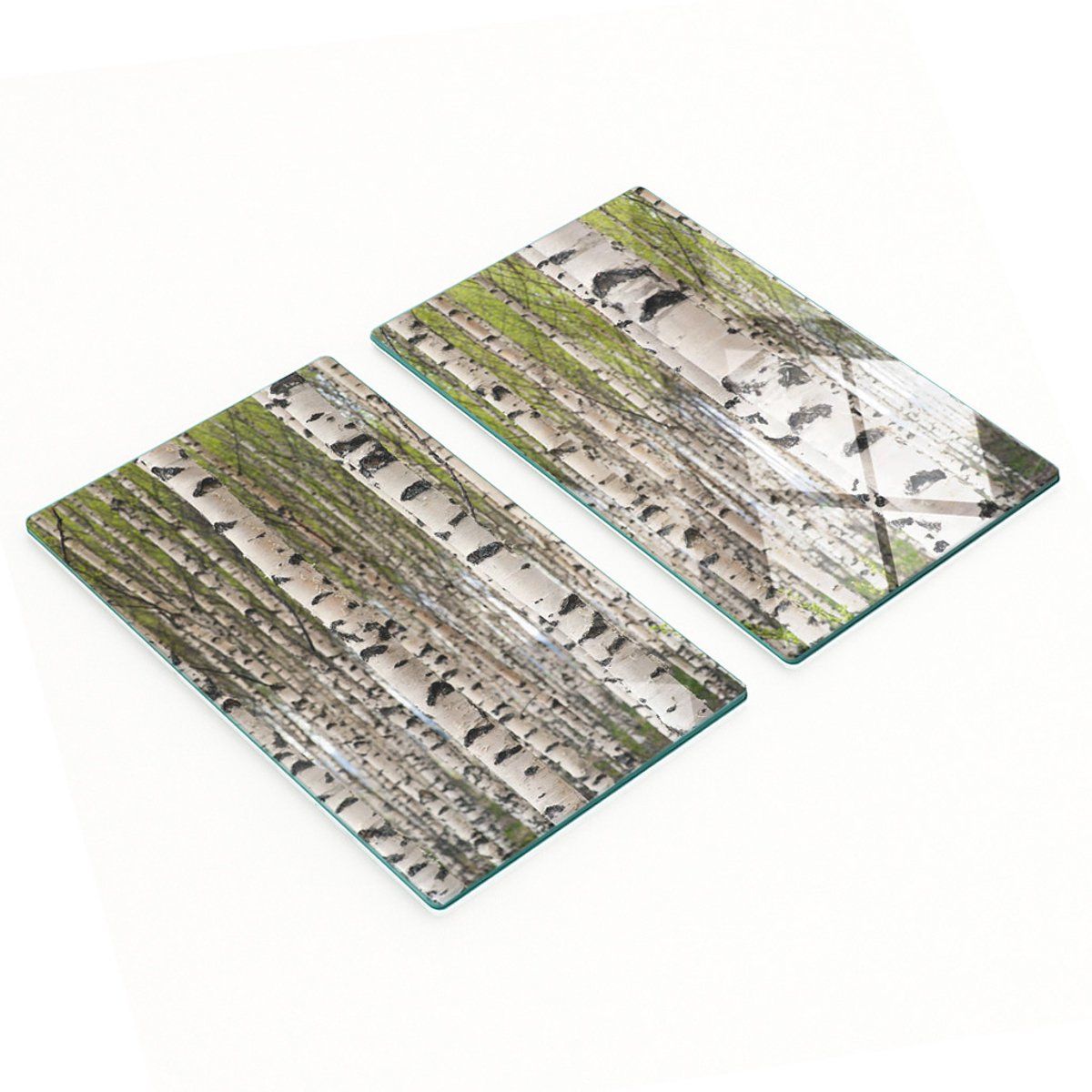 Glazen serveerplanken voor in de keuken met berkenbosmotief, 2x30x52 cm