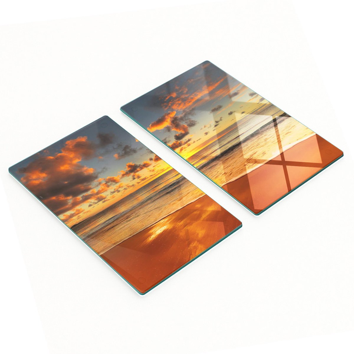 Decoratieve glazen serveerplanken voor snacks, strand en zon, 2x30x52 cm
