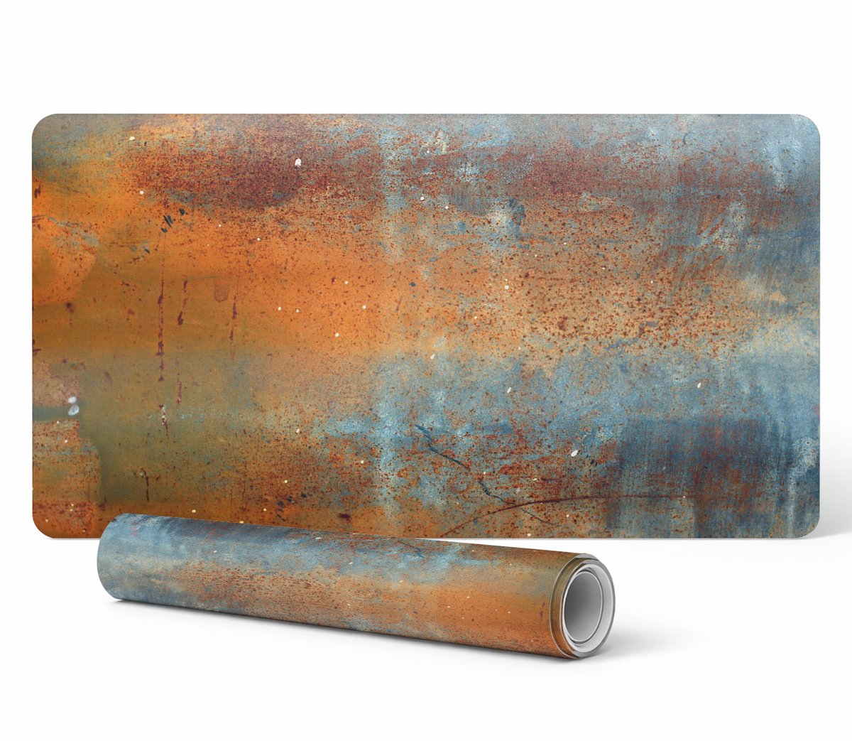 Moderne beschermende toetsenbordmat met roest- en metaalstructuur, 90x45 cm