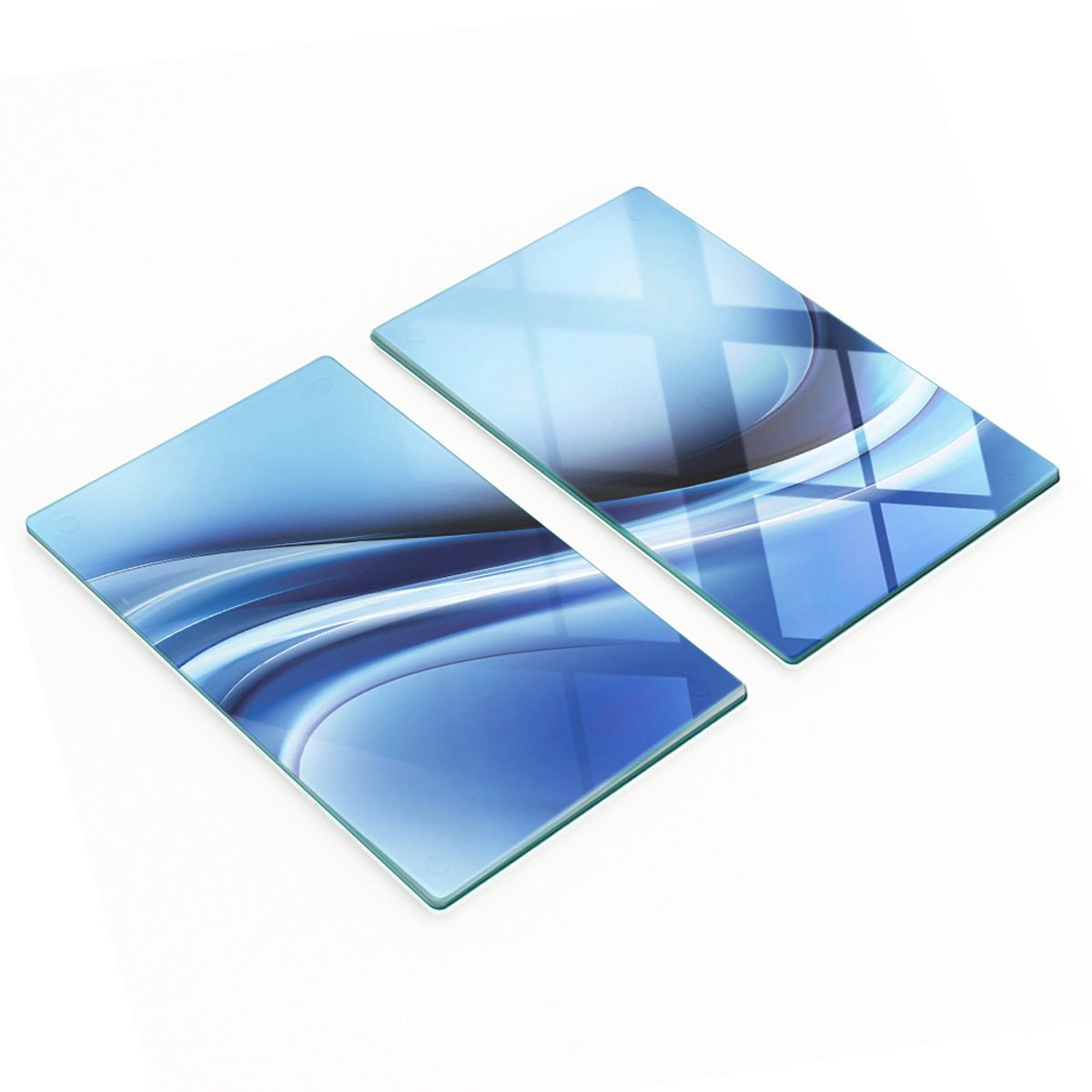 Stijlvolle en duurzame glazen borden met abstracte blauwe print, 2x30x52 cm
