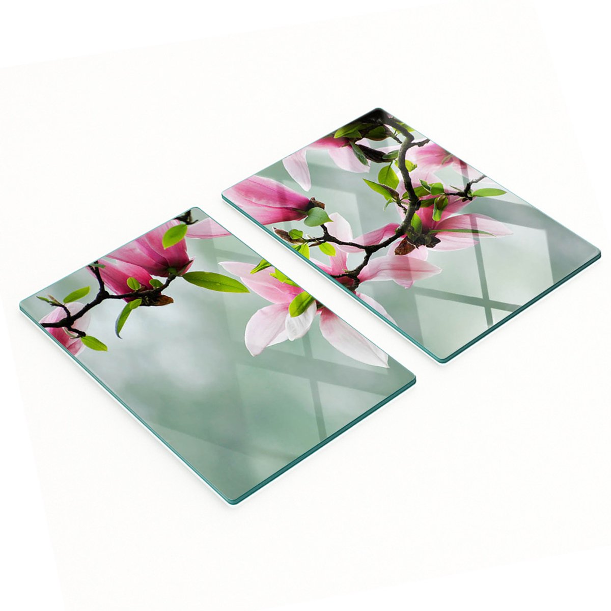 Keukenplanken van gehard glas met afbeeldingen, 2 stuks, Magnolia, 2x40x52 cm