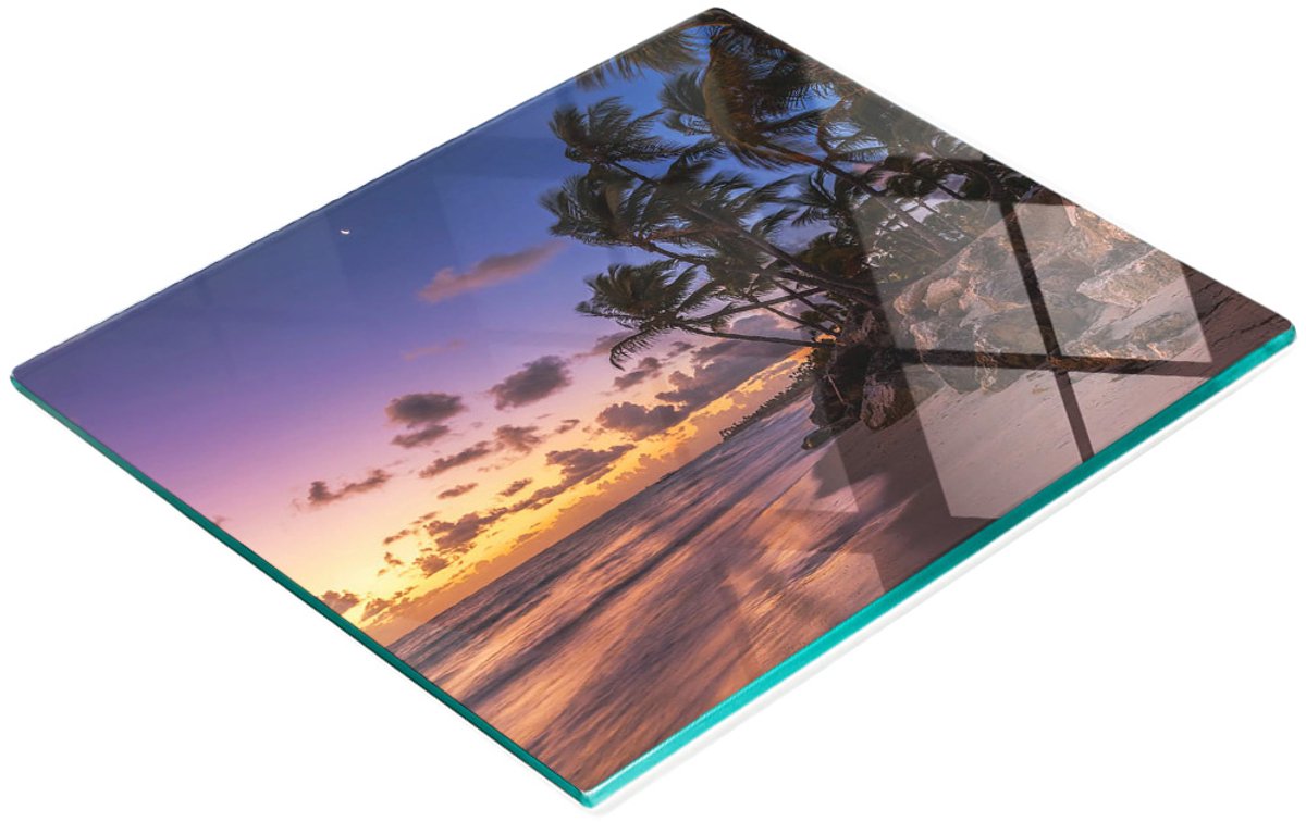 Gehard multifunctioneel decoratief glazen bord met strandzonmotief, 60x52 cm