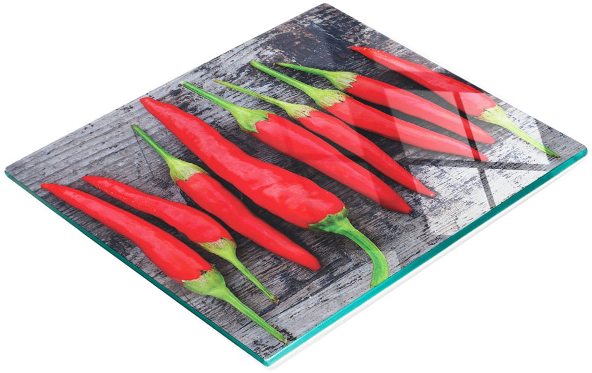 Duurzaam en stijlvol glazen snijplank met chilipeperpatroon, hout, 60x52 cm