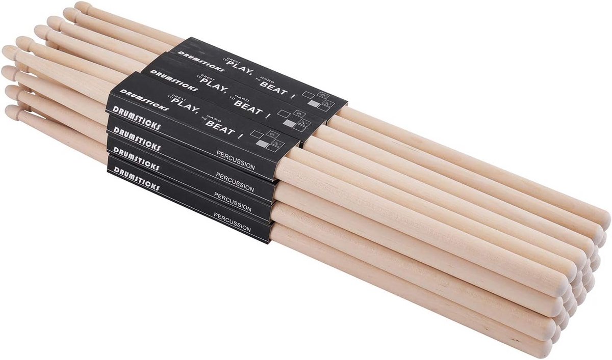Drumstokken Set - Percussie Stokken - Muziek Maken - 12 Paar Set - 5A 40.5cm - Houtkleur