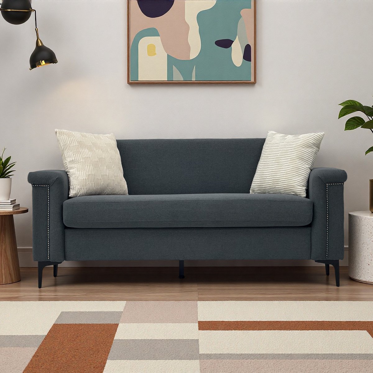 MODFU Bank - Zachte Vulling - Scandinavisch - Voor Appartement Of Woonkamer - Polyester - Donkergrijs - 172 x 73,5 cm Donker Grijs