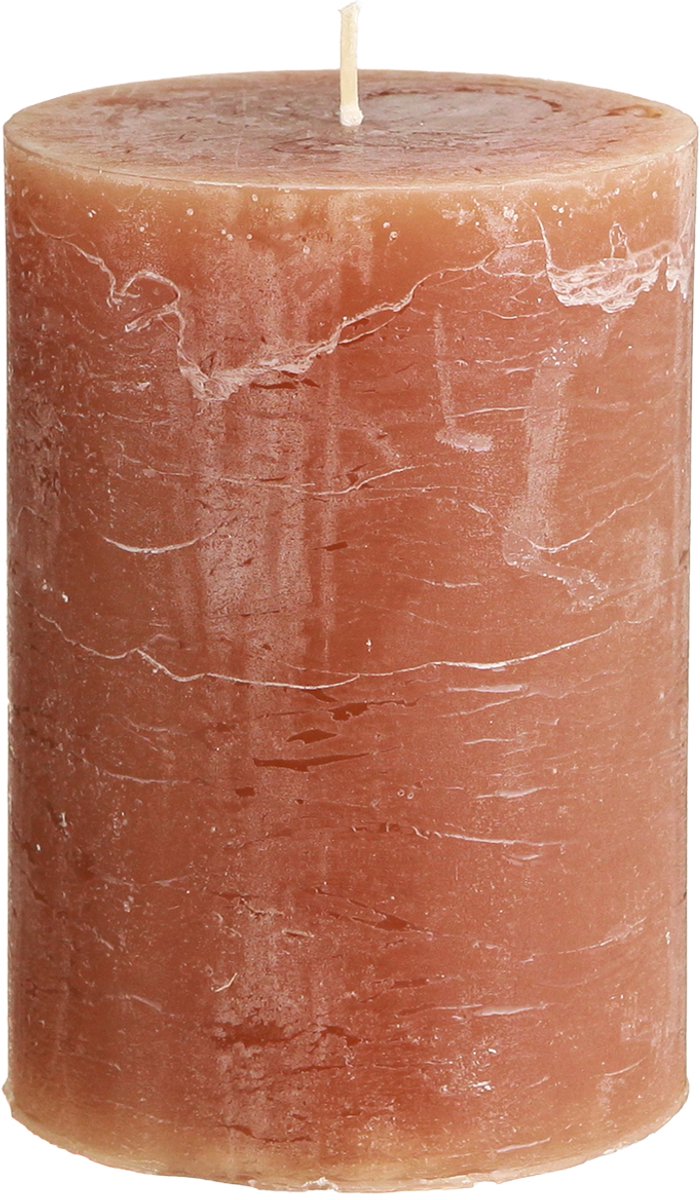 Viana Effen karamelkleurige pilaarkaarsen, 85x120mm, set van 2, rustieke dec bruin
