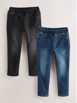 Next - Jongens - Set van 2 paar jeans met elastische taille, stretch en standaard pasvorm - Blauw
