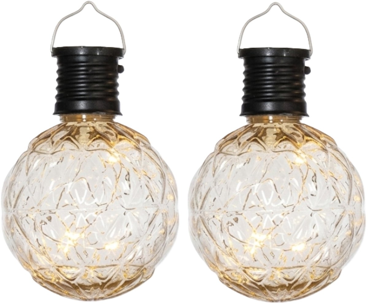 Anna's Collection Solar sfeer hanglamp - 2x - tuin - lampenbol - bewerkt glas - zwart - 11