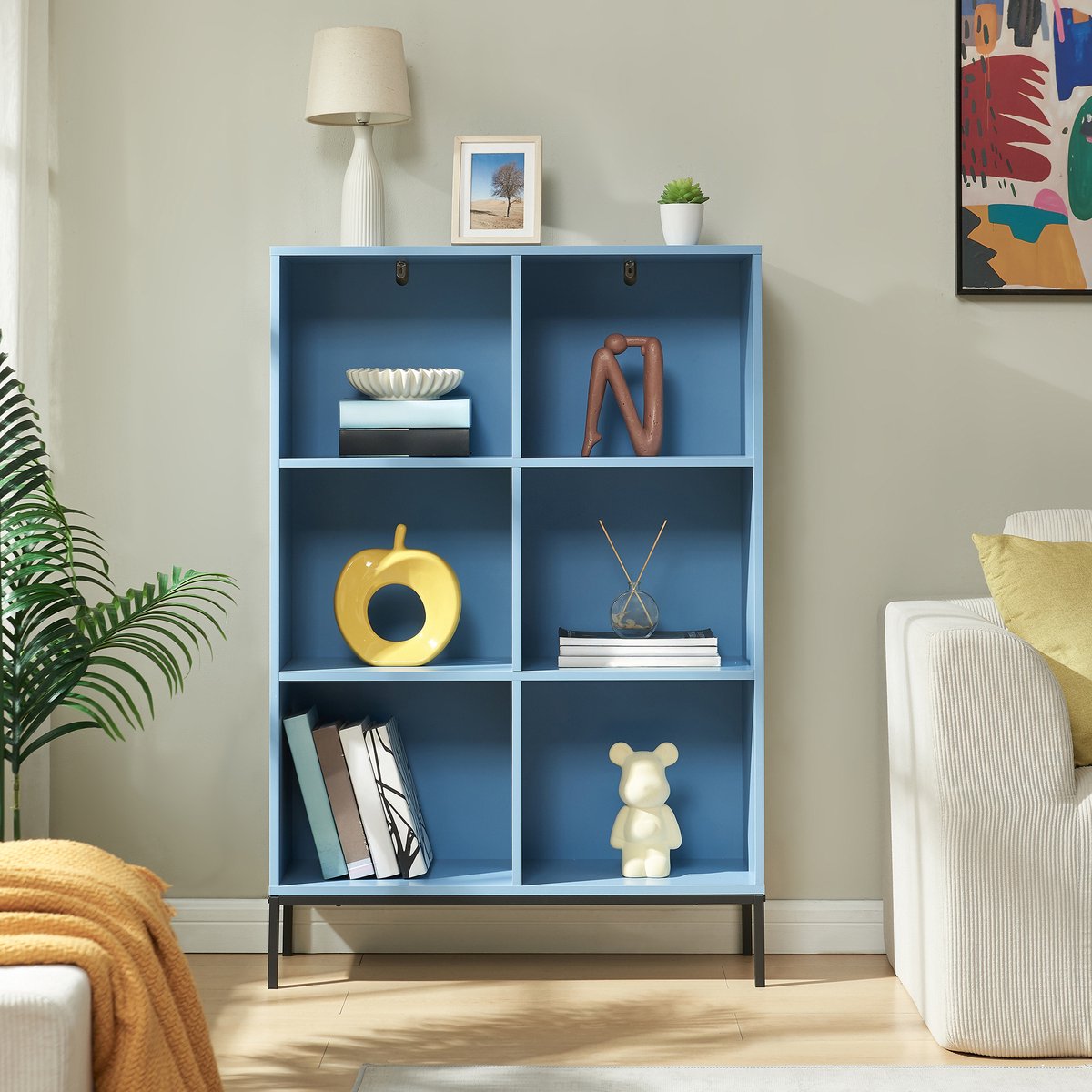 en.casa Boekenkast Colwyn met 6 vakken 120x80x30 cm blauw en zwart [en.casa]