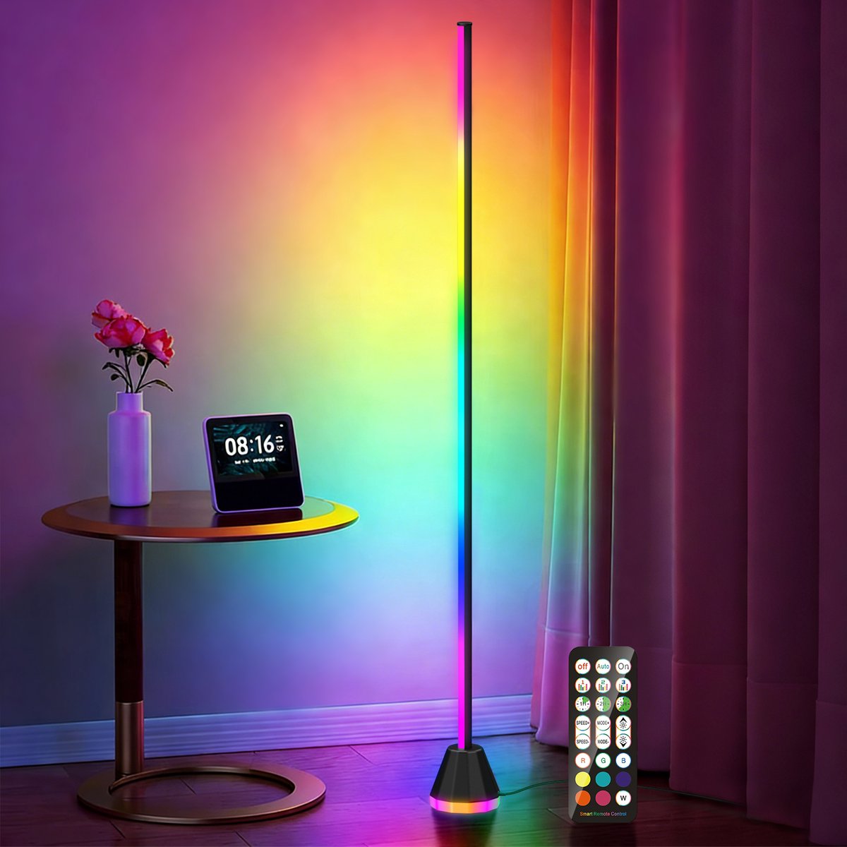 RAYOFI LED-vloerlamp -145 cm-LED vloerlamp dimbaar RGBIC - Vloerverlichting - Wit licht/meerkleurige sfeerverlichting - Ondersteunt bediening via app en afstandsbediening - Creëert de perfecte sfeer voor slaapkamers, woonkamers en speelkamers