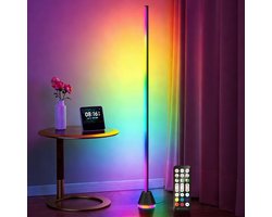 RAYOFI LED-vloerlamp -145 cm-LED vloerlamp dimbaar RGBIC – Vloerverlichting – Wit licht/meerkleurige sfeerverlichting – Ondersteunt bediening via app en afstandsbediening – Creëert de perfecte sfeer voor slaapkamers, woonkamers en speelkamers