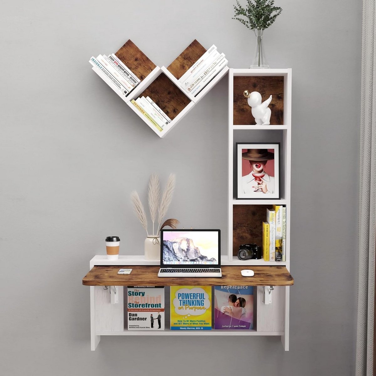 Inklapbaar Wandbureau met Opbergruimte - Wandmontage Laptoptafel voor Slaapkamer en Werkruimte