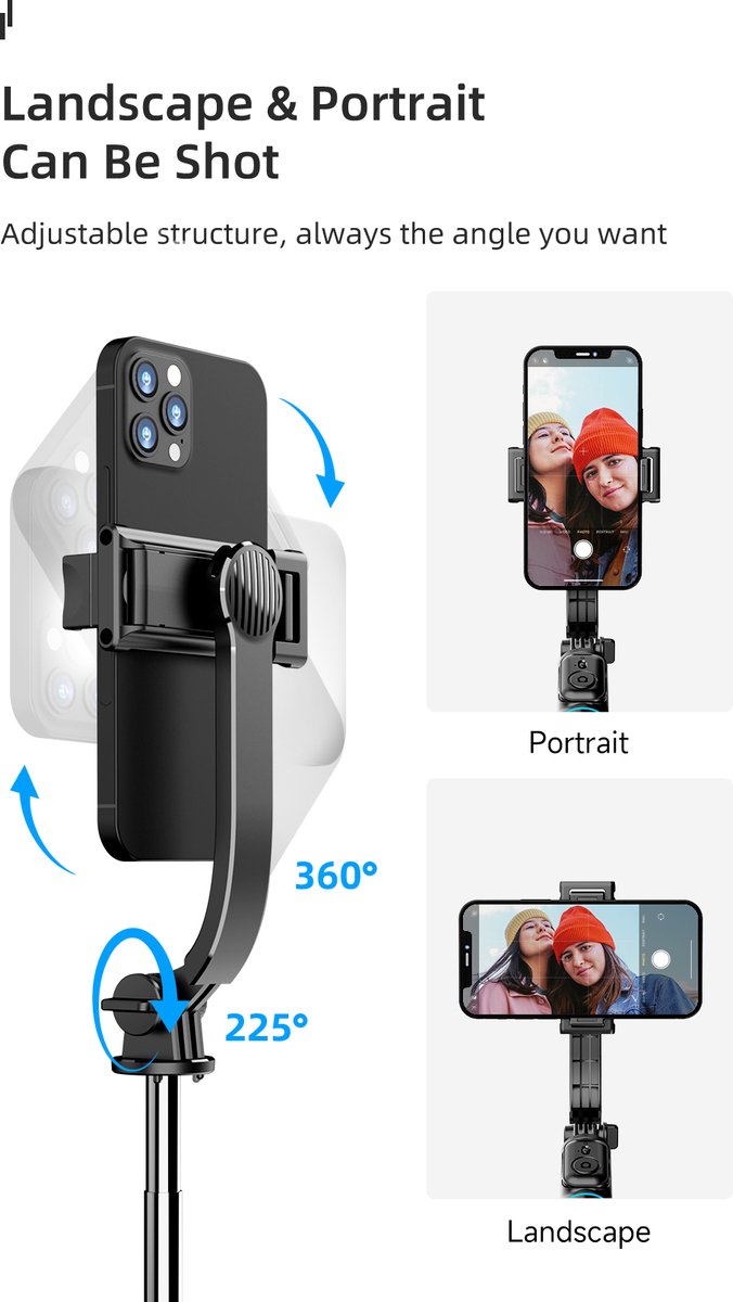 Gadgetking - Selfie Stick Tripod C01 voor Smartphone - voor iPhone 17, 17 Pro, iPhone 16 (Pro), iPhone 15 (Pro), iPhone 14 (Pro) iPhone 13 (13 Pro/13 Pro Max) iPhone 12 (12 Mini/ 12 Pro/ 12 Pro Max)