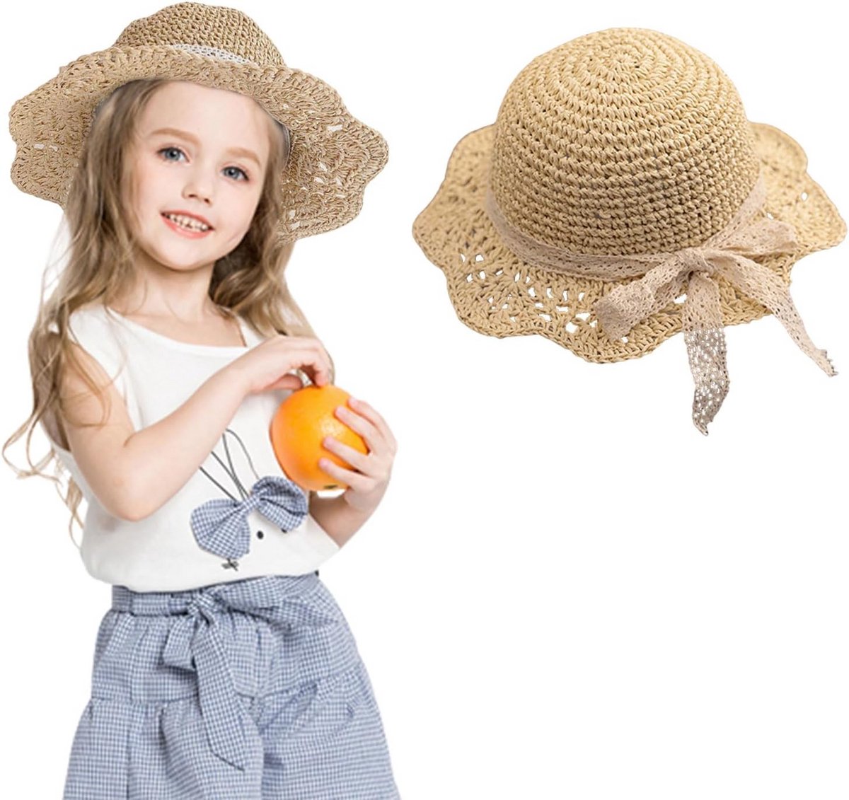 Opvouwbare Strohoed met Boog voor Baby's en Kinderen Zomer Zonbescherming