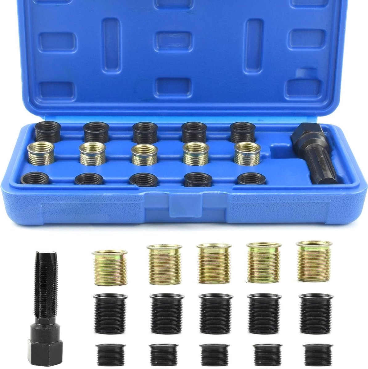 Pack of 16 Spark Plug Screw Repair Kit - M14 x 1.25 mm - Spark Plug Screw Thread Repair Kit - Diverse Groottes - Inclusief Case - Draadherstelset - RVS