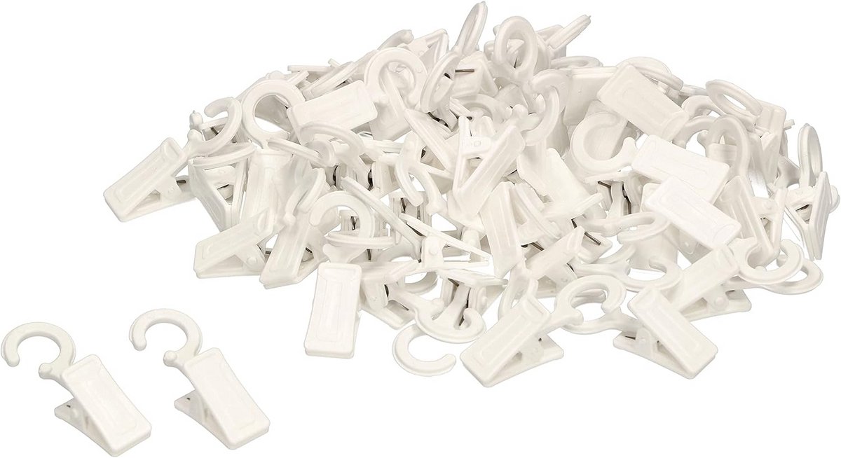 100 Stuks Gordijnclips met Haakjes - Universele Ophangclips in Wit