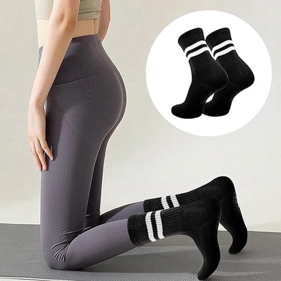 3 paar sokken - antislipsokken - vloersokken - puur katoenen sokken - antislipkousen - yogaoefeningsokken - one size fits all - geschikt voor yoga, ballet, dans, gym op blote voeten - zwart van Merkloos — afbeelding 4