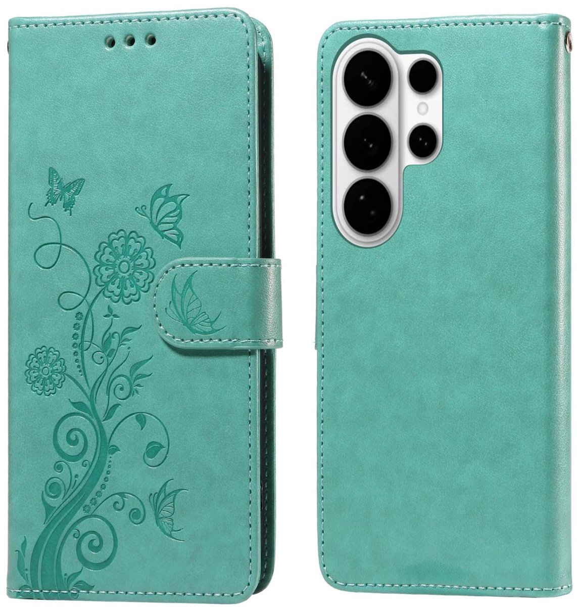 Mobigear Telefoonhoesje geschikt voor Samsung Galaxy S26 Ultra Hoesje | Mobigear Flowers Bookcase Portemonnee | Pasjeshouder voor 3 Pasjes | Telefoonhoesje voor Pinpas / OV Kaart / Rijbewijs - Groen