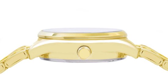 Gouden Lorus dameshorloge, zijaanzicht met knop.