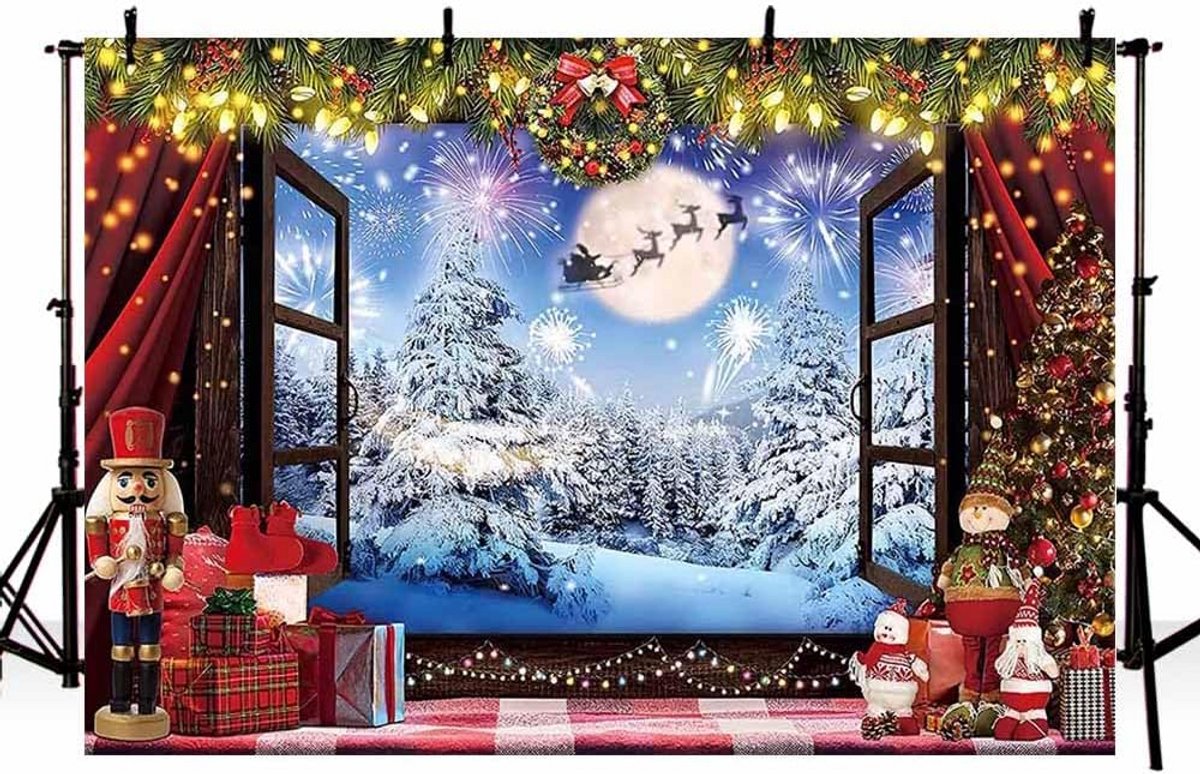 Kerstmis Achtergrond Sneeuwtafereel Raam Feestdecoratie Fotografie Studio Props