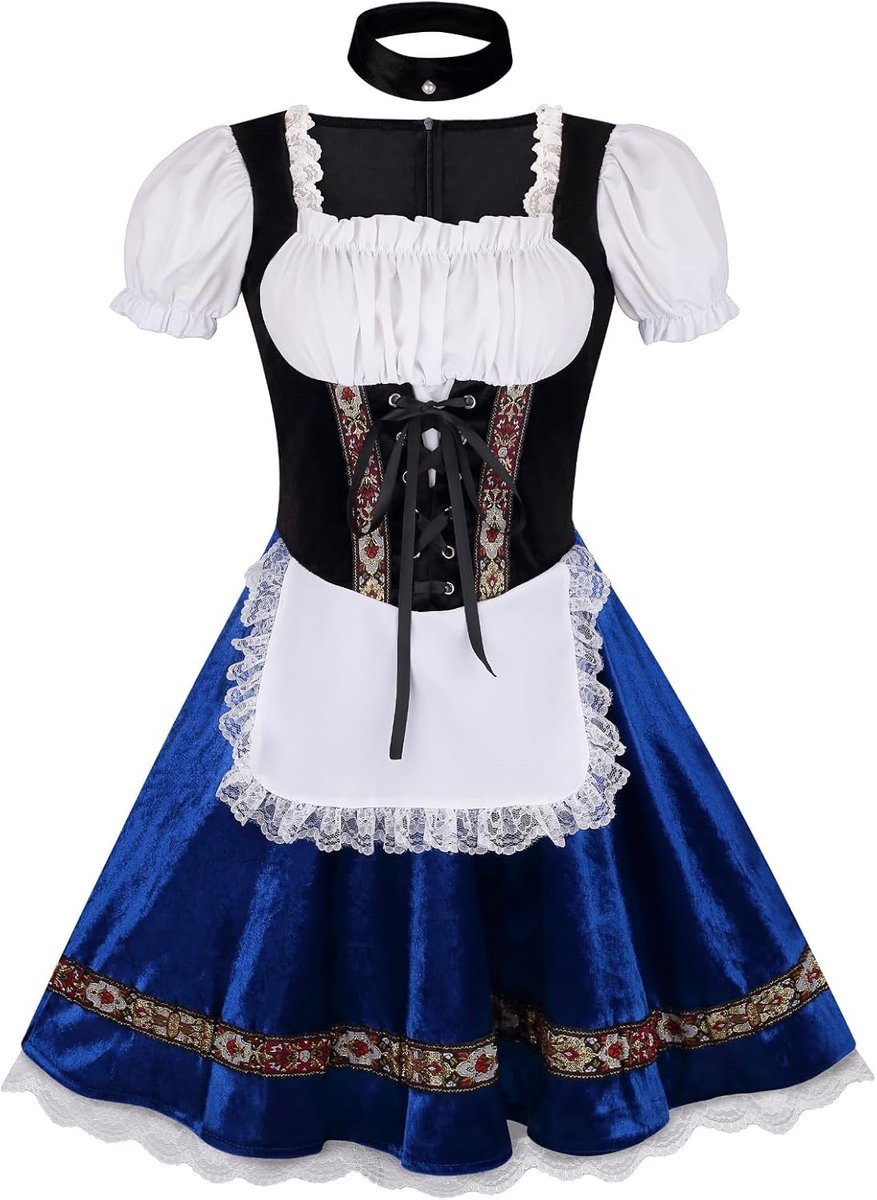 Duitse Dirndl Jurk Dames Beiers Oktoberfest Kostuum met Pofmouwen