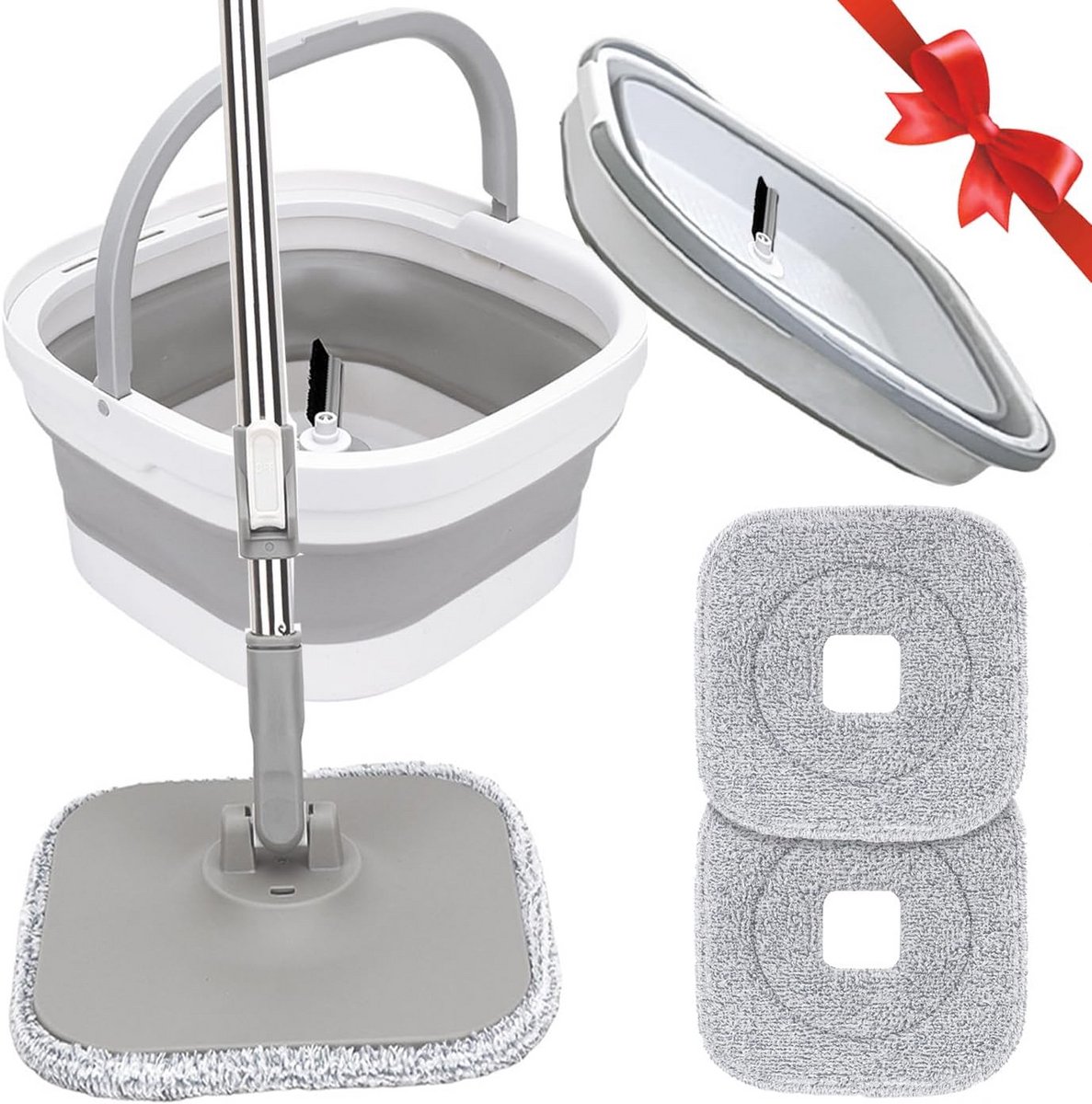 Vloerwisser Set met Opvouwbare Emmer, 360° Draaibare Mop en 2 Microvezeldoeken