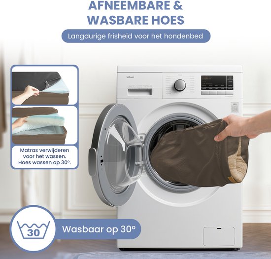Wasbare hoes van hondenkussen in de wasmachine, 30 graden.