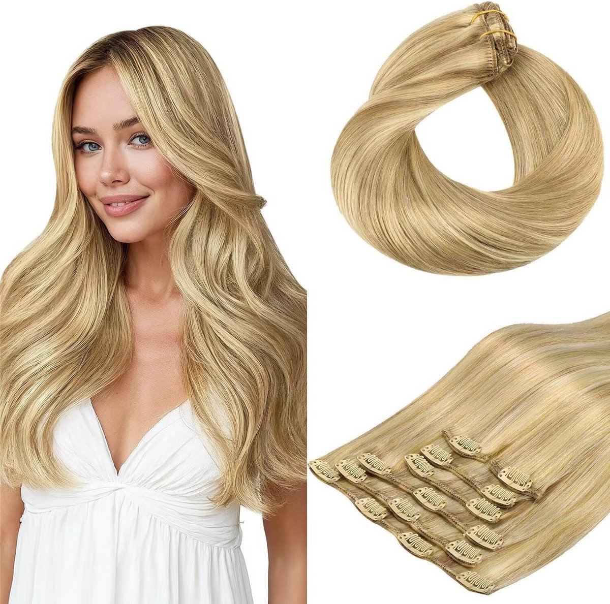 Echte Clip-In Haarverlengingen Remy Haar Recht 50 cm Set van 7 Delen