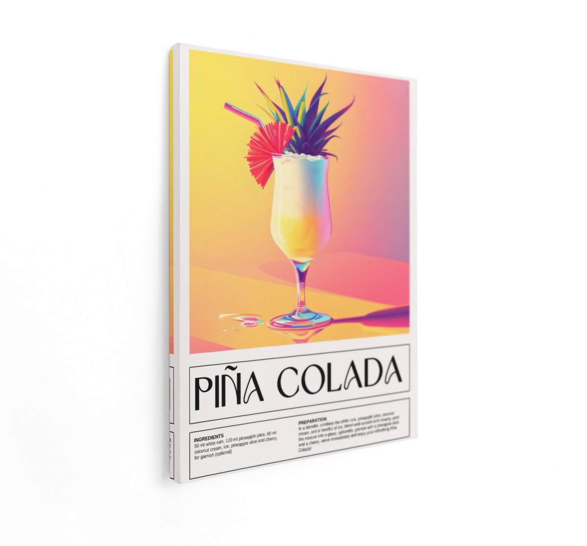 Artaza Canvas Schilderij Pina Colada Cocktail - 60x80 cm - Wanddecoratie Tropisch - Muurdecoratie Ananas - Decoratie Keuken Bar