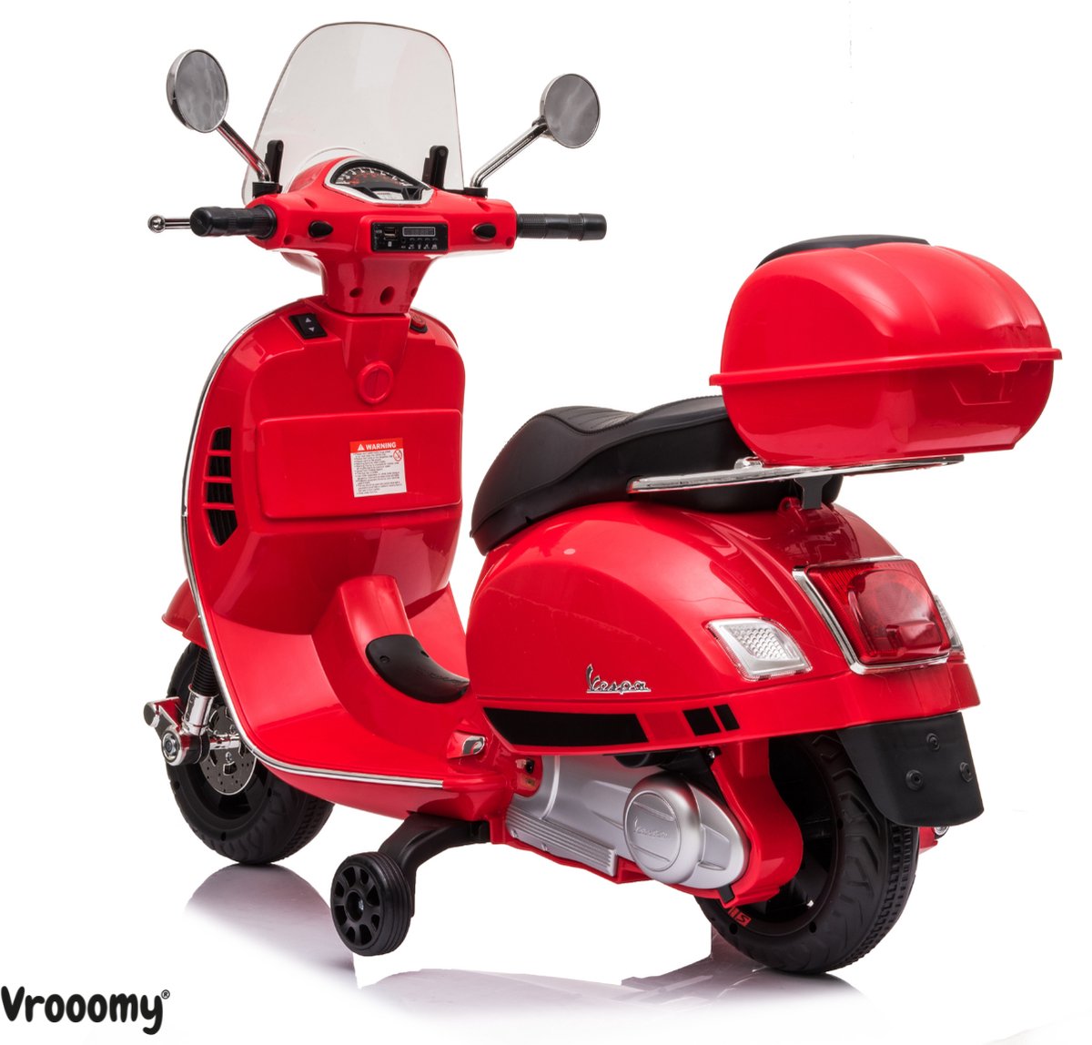 Vespa GT Full Option Elektrische Kinderscooter 3 tot 6 jaar – Officieel Gelicentieerde Kinder Vespa met Kofferbak & Verwijderbare Zijwieltjes – Li-ion Kindermotor met Kunstlederen Zitje, MP3 AUX & USB – Rood — afbeelding 2
