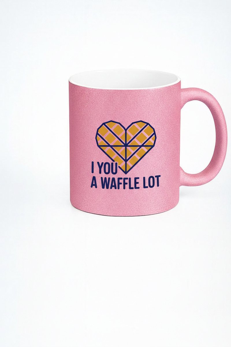 Roze Glitter Mok met Wafel Hart 'I You A Waffle Lot' - Uniek & Grappig Cadeau