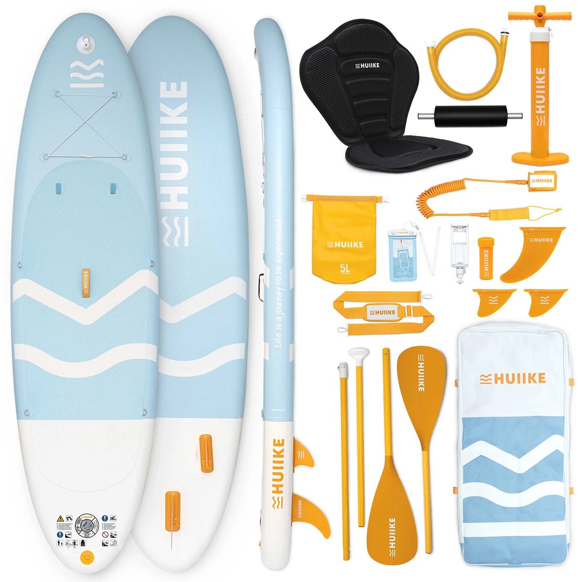 HUIIKE SUP Board - Opblaasbaar Paddle Board met Accessoires, Peddel, Vinnen, Pomp - Stand Up Paddle met Hoge Stabiliteit - 305 x 84 x 15 cm - Max. 130 kg