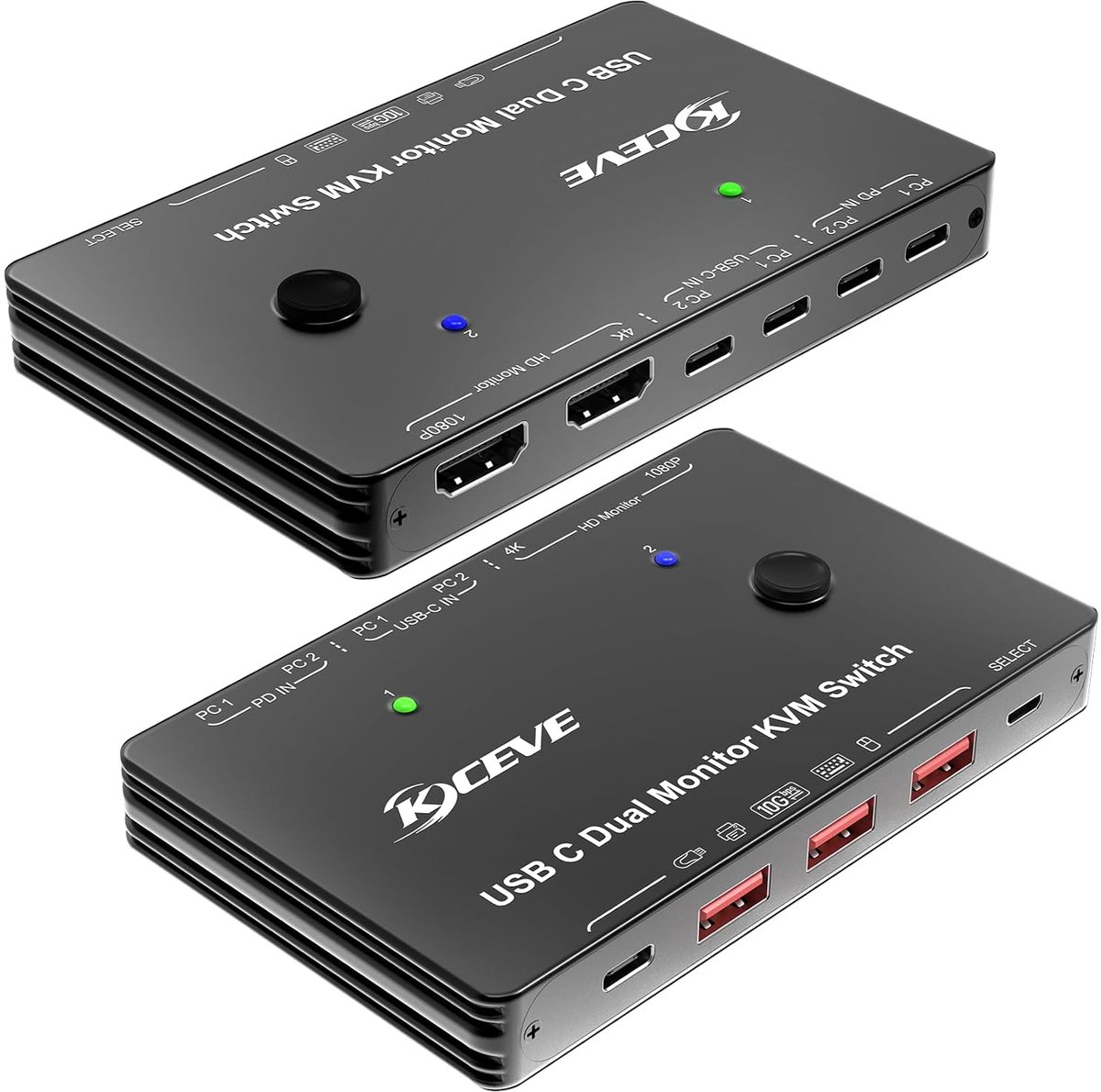 KVM Switch - Dual Monitor Hub - Twee PC's Beheren - 4K 60Hz Ondersteuning