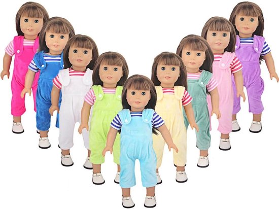 Poppenkleding Set - Poppenkleding Accessoires - Poppen Aankleden - Twee Delig Ontwerp - 46cm Poppen - Paars Gestreept — afbeelding 3