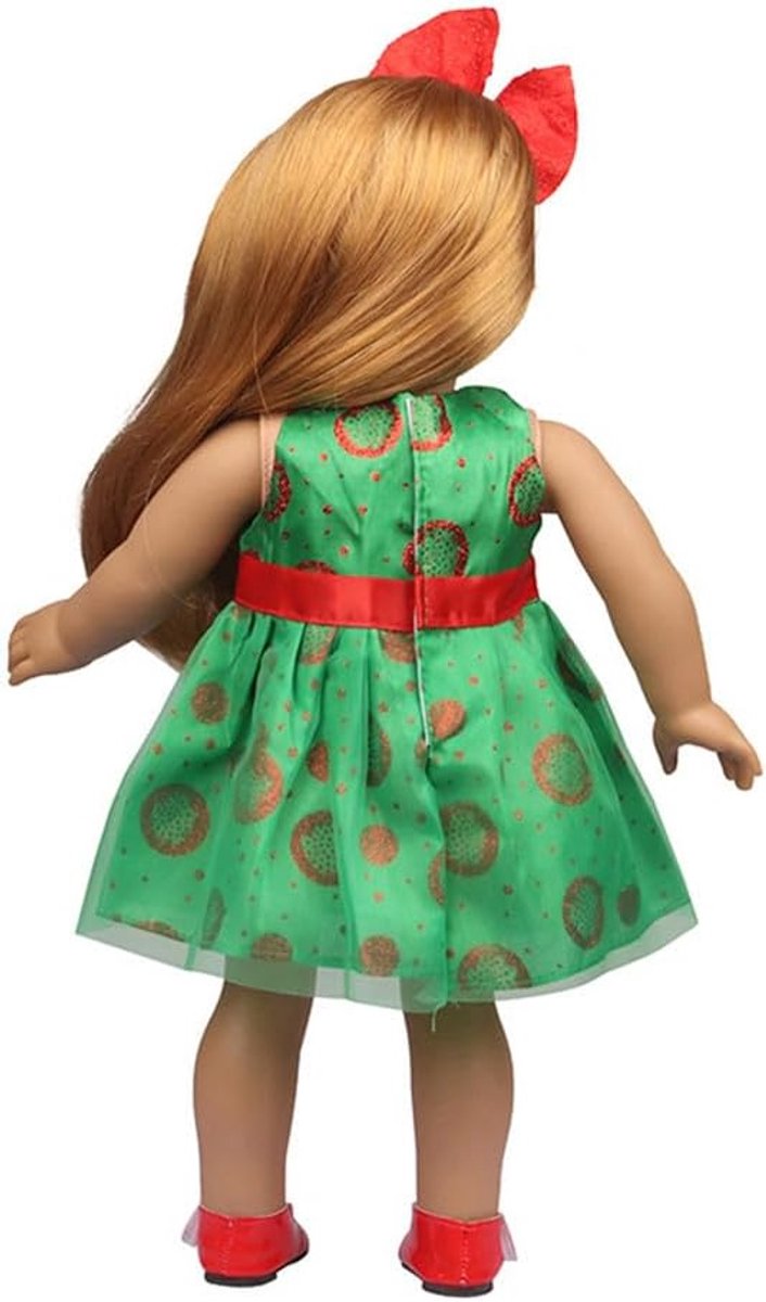 Poppenkleding Set - Kerst Jurkjes - Poppen Aankleden - Inclusief Haarband - 46 cm Poppen - Groen — afbeelding 5