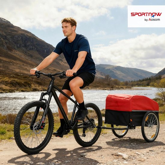 Fietskar - Transportkar Aanhanger - Boodschappen Vervoeren - 170 Liter Opslagruimte - 143 x 74 x 71 cm - Zwart Rood — afbeelding 5