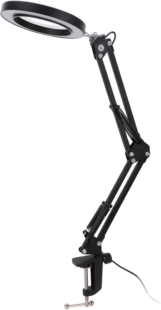 LED Klemlamp - Vergrootglas Lamp - Precisiewerk - 360 Graden Arm - 5x Vergroting - Wit