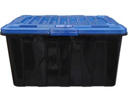 Opbergdoos 100 liter - Rolbox Bak - Ruimte Besparen - Stabiele Wielen - 64x64x37.5 cm - Zwart Blauw