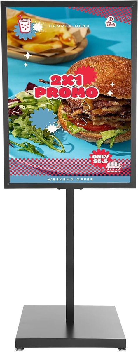 Affichestandaard - Reclamebord - Presenteren - Stabiel Frame - 160 cm Hoog - Zwart