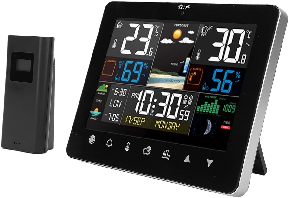 Digitaal Weerstation - Buitensensor Thermometer - Thuis Weer Monitoren - Kleuren Touchscreen - Groot Display
