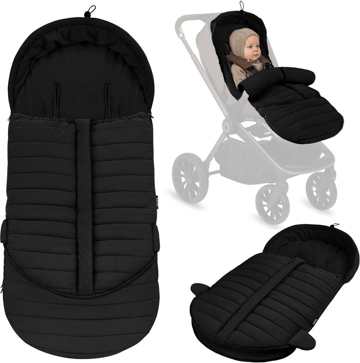 Winter Voetenzak - Kinderwagen Deksel - Warmte Buiten - Modulaire Lengte - 101x45 cm - Zwart