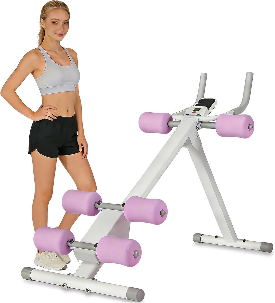Buikspiertrainer - AB Machine - Thuis trainen - Inklapbaar en belastbaar - 120 x 50 x 20 cm - Paars wit