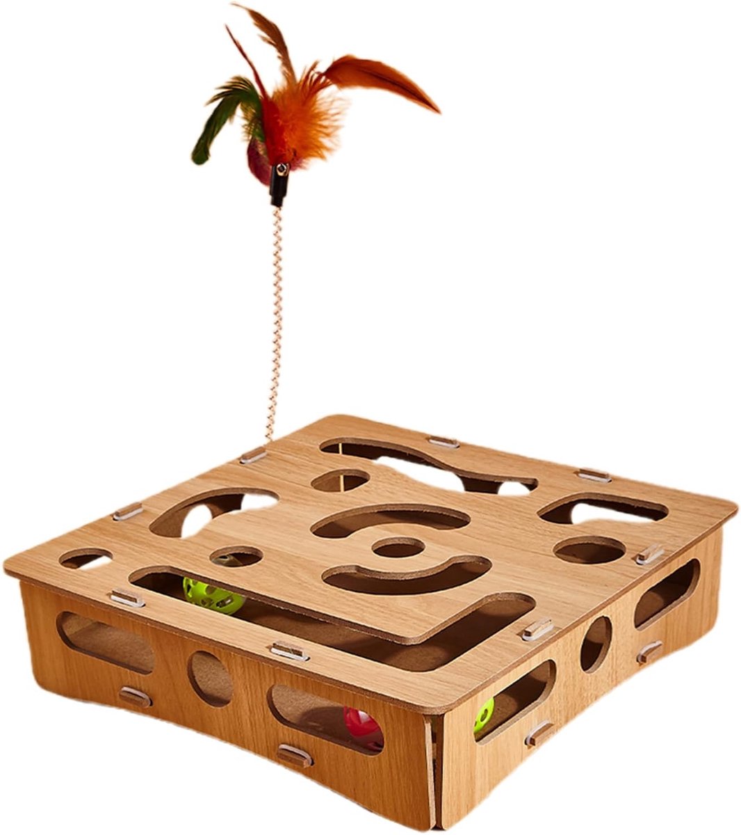 Katten Puzzelspeelgoed - Interactief Houten Spel - Mentale Stimulatie - Verrijking voor Binnenkatten - 32.8x32.5x5.8 cm - Natuurlijk Hout